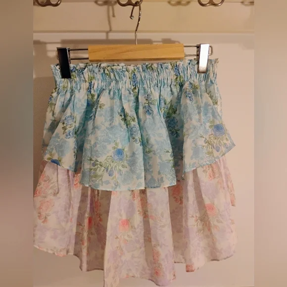 LoveShackFancy Rainbow Clouds Ruffle Mini Skirt | Small | Like New Cottage Core - Picture 6 of 9